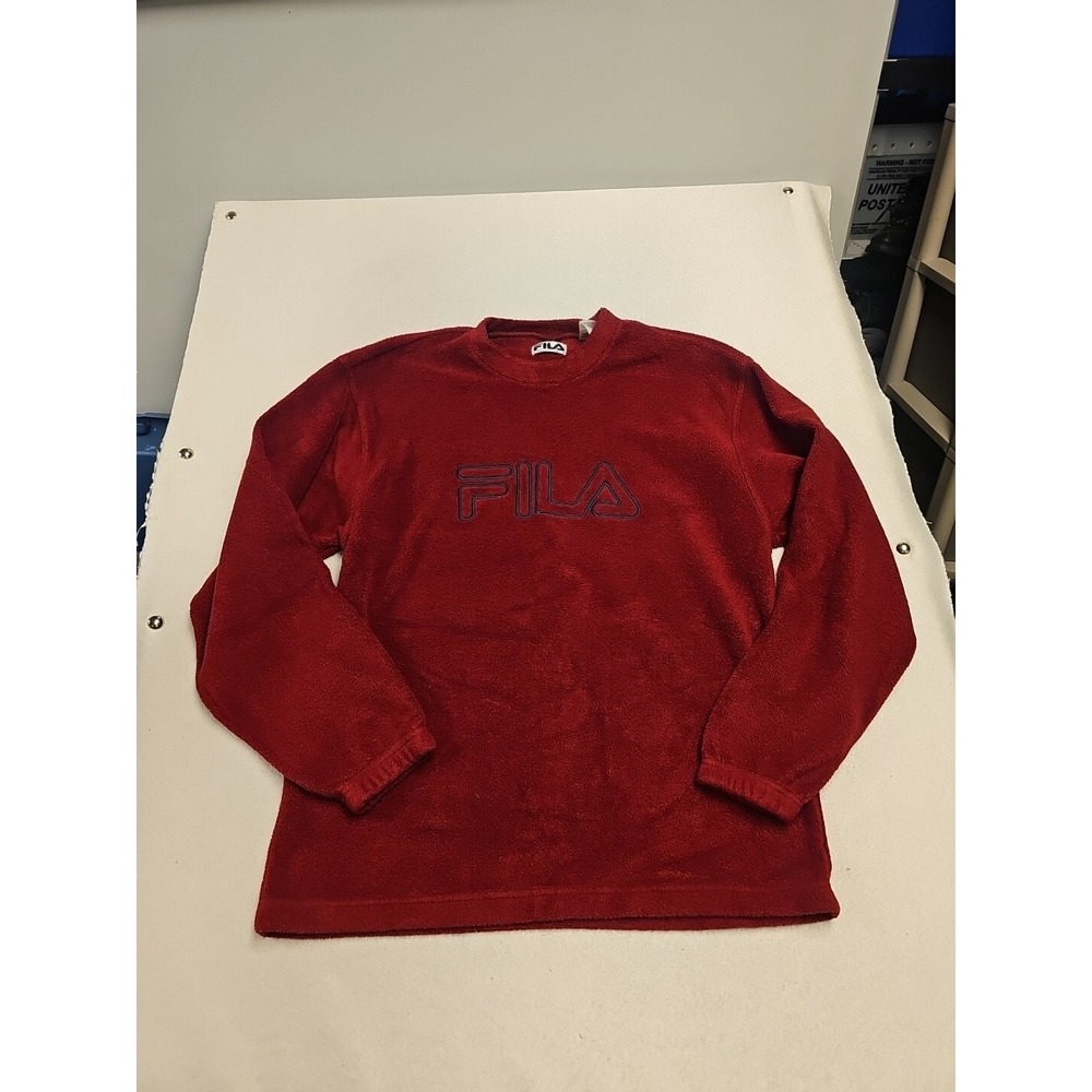 Fila Vintage Red Fleece Pullover Sweatshirt Mens Large Embroidered Logo Crewneck